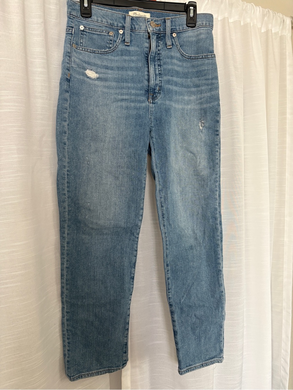 Madewell Blue Distressed High-Rise Women's Straight Jeans